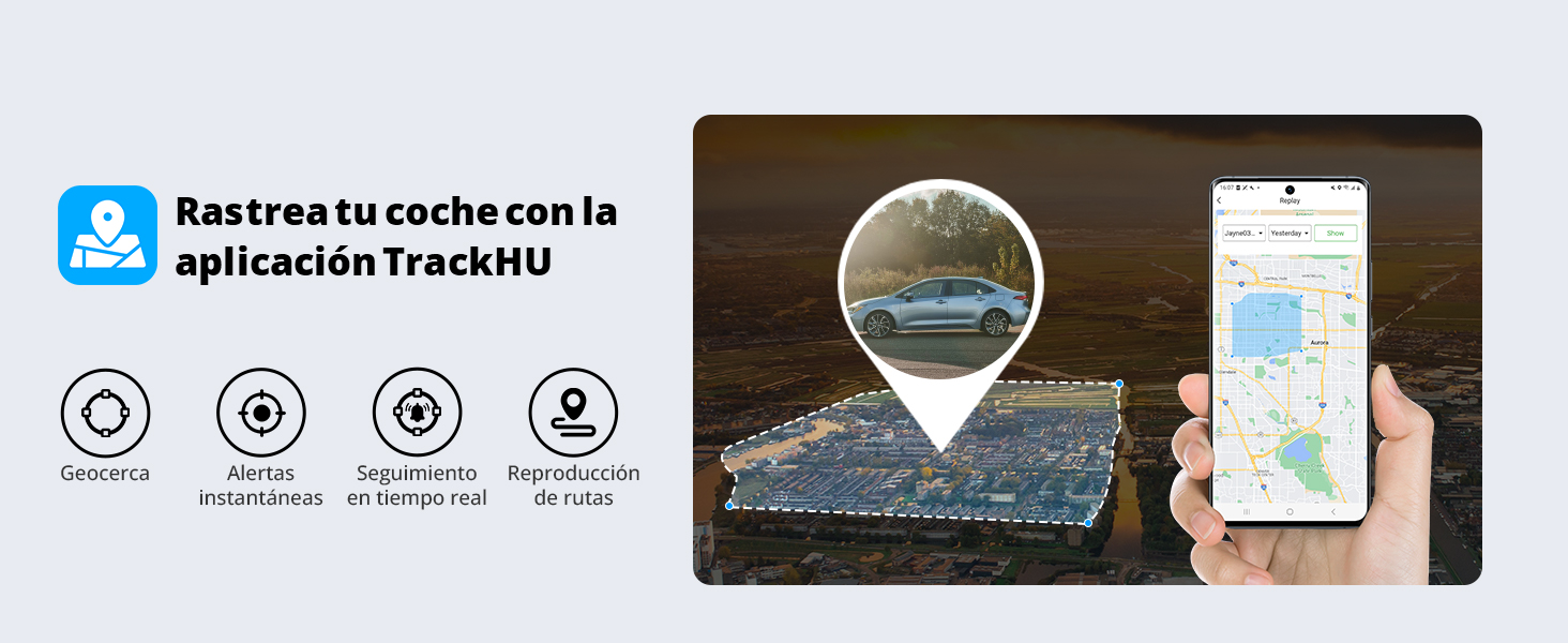 Interfaz de aplicación móvil que muestra iconos y elementos de navegación con un fondo similar a un mapa.