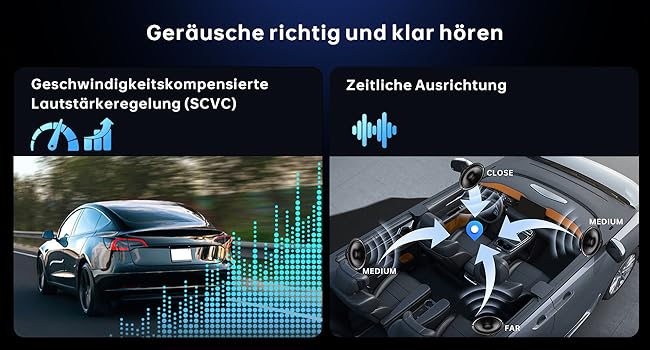 Mehrere blau getönte Paneele zeigen Autoscheibenabweiser mit Nahaufnahmen des Einbaus und der Montage an Fahrzeugscheiben. Demonstriert das aerodynamische Design und die Befestigungsmerkmale.