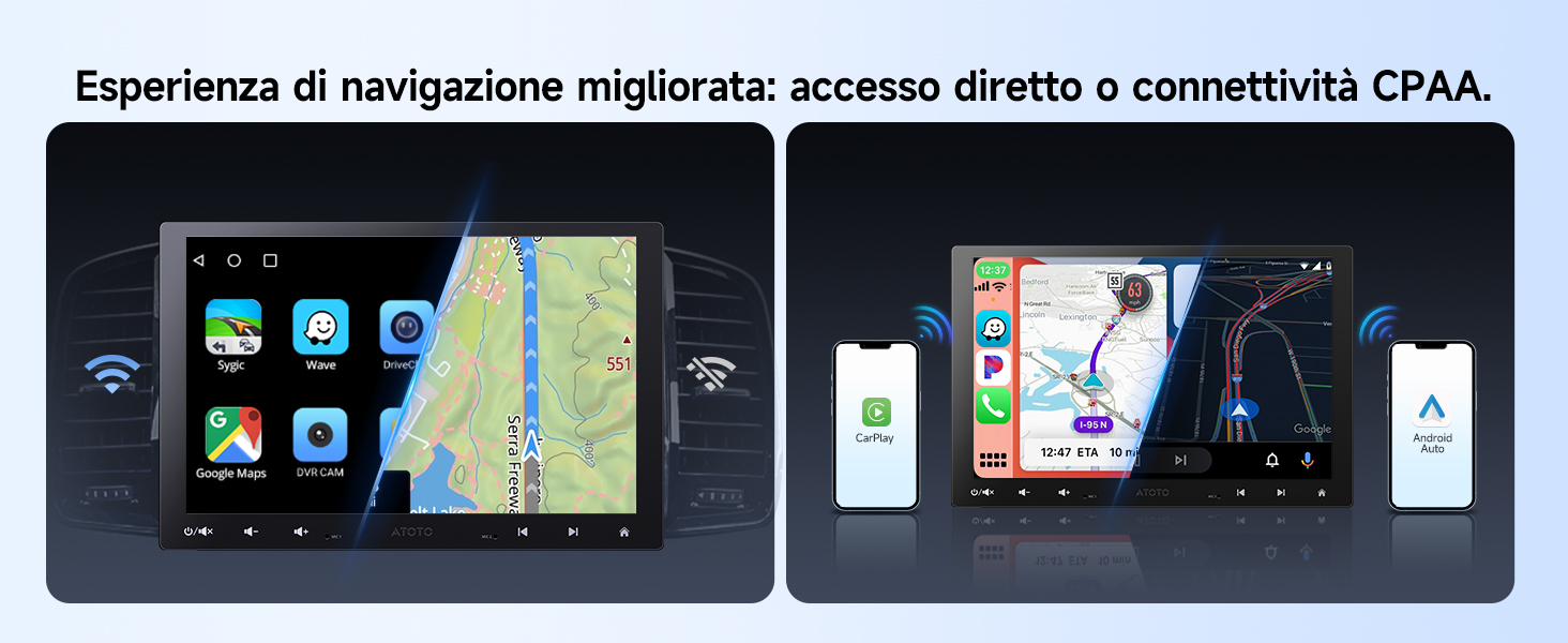 Doppi schermi di navigazione marina che mostrano l'interfaccia di mappatura GPS. Display a tema scuro montati nelle impostazioni della console.