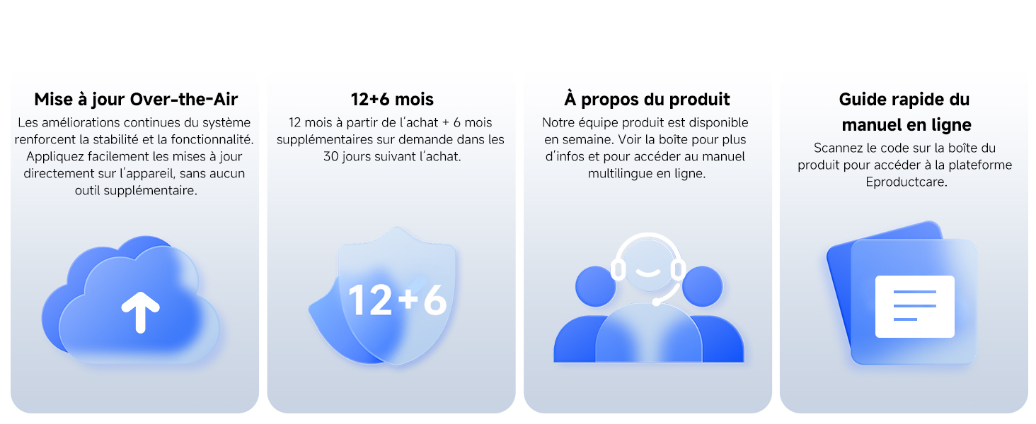 Série d'icônes circulaires bleues avec des symboles blancs, semblant être des éléments d'interface ou d'instructions dans un style de conception minimal.