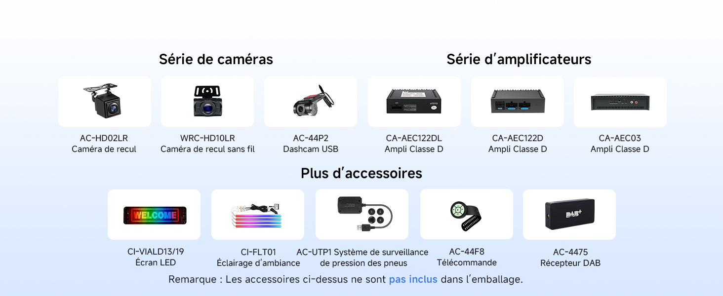 Icônes relatives aux spécifications du produit indiquant la compatibilité des imprimantes : systèmes Apple, Windows, Android, Linux, indiqués par des symboles et des étiquettes en dessous de chaque icône.