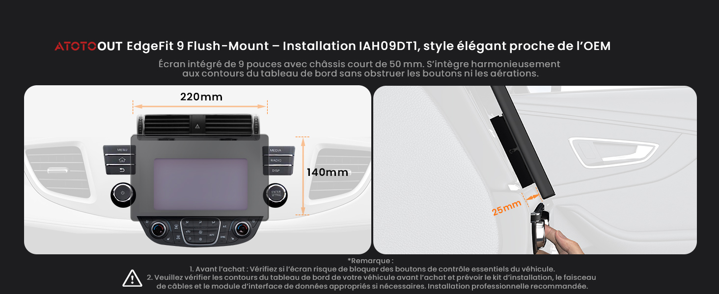 Captures d'écran de l'interface technique ou de l'application montrant les éléments de navigation et de menu sur fond sombre avec du texte blanc et des éléments de conception.