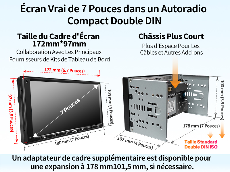 Véritable Écran de 7 Pouces Dans Une Unité de Tête Double DIN Compacte