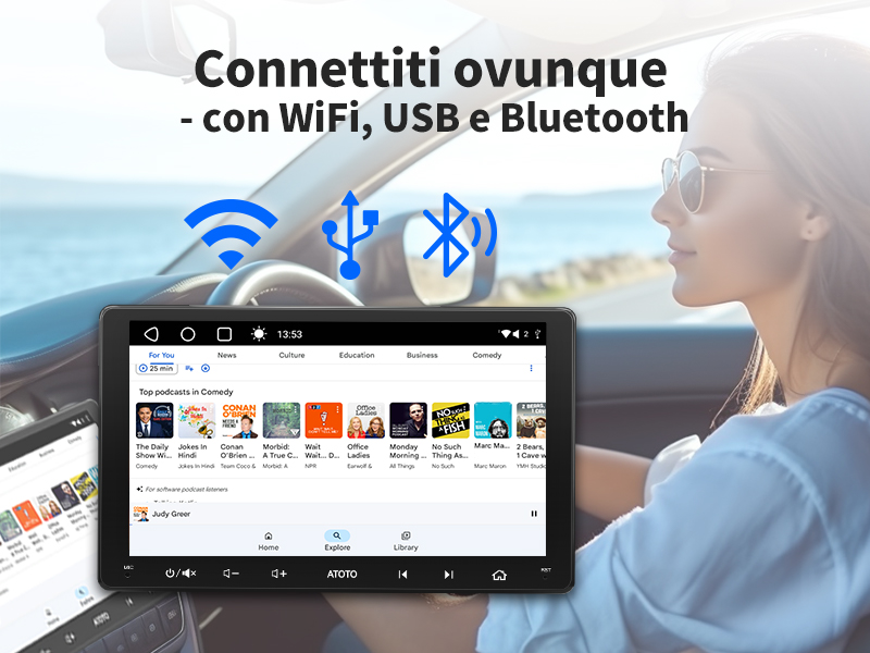 Connettiti ovunque - con WiFi, USB e Bluetooth