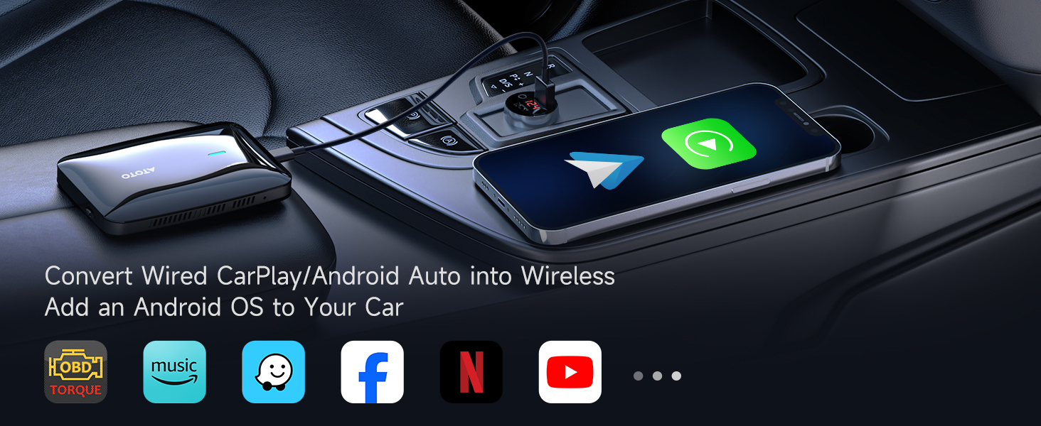 ATOTO CB4B Wireless CarPlay Adapter, AI Box, Dual WiFi, 4G+