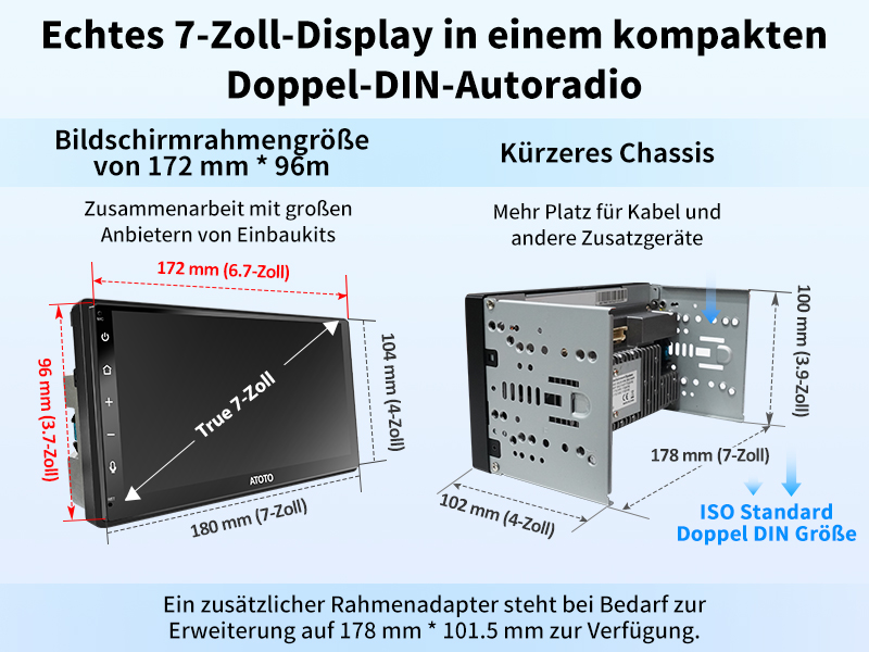 Echtes 7-Zoll-Display in einem kompakten Doppel-DIN-Autoradio