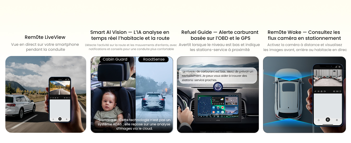 Collection de captures d'écran de l'interface des appareils mobiles montrant diverses fonctions de l'application et des éléments de navigation en mode sombre.