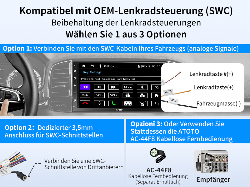 Kompatibel mit OEM-Lenkradsteuerung (SWC)