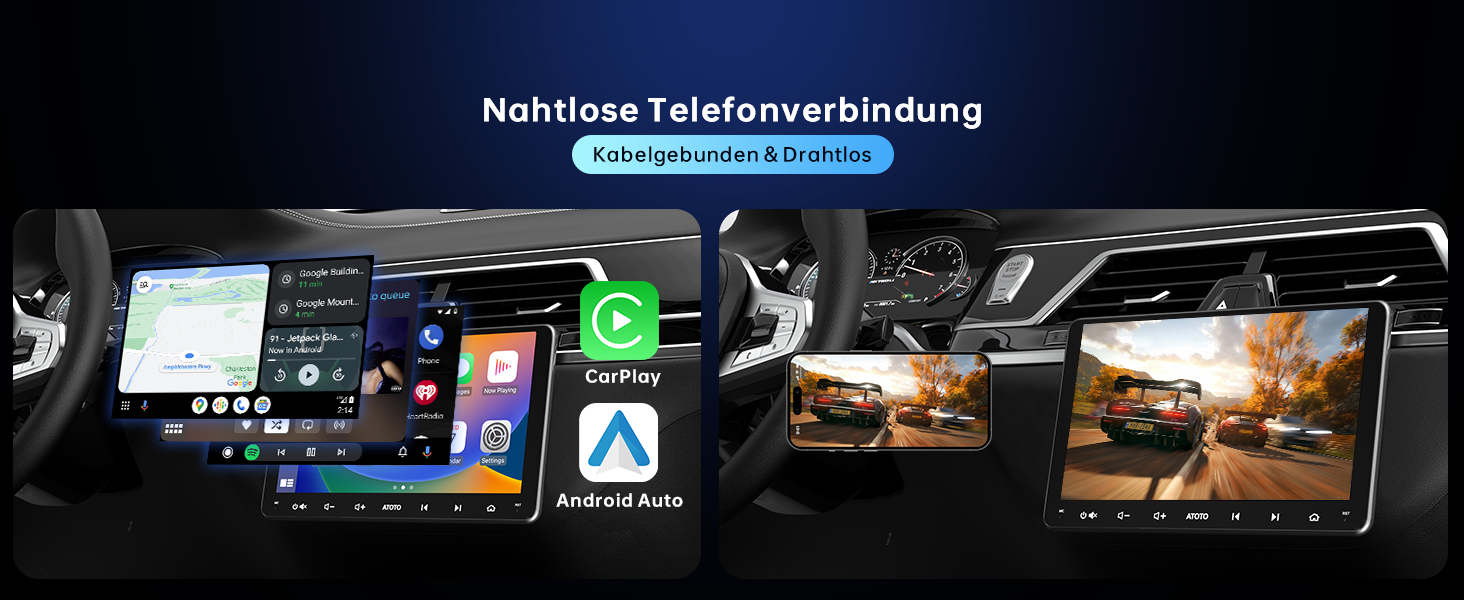 Der Text lautet „Notrlose Telefonverbindung“. Dunkle Oberfläche mit mehreren Videoanruf- oder Streaming-Optionen mit digitaler Steuerung.