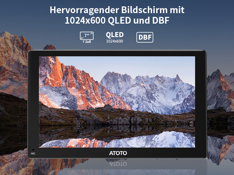 Hervorragender Bildschirm mit 1024x600 QLED und DBF