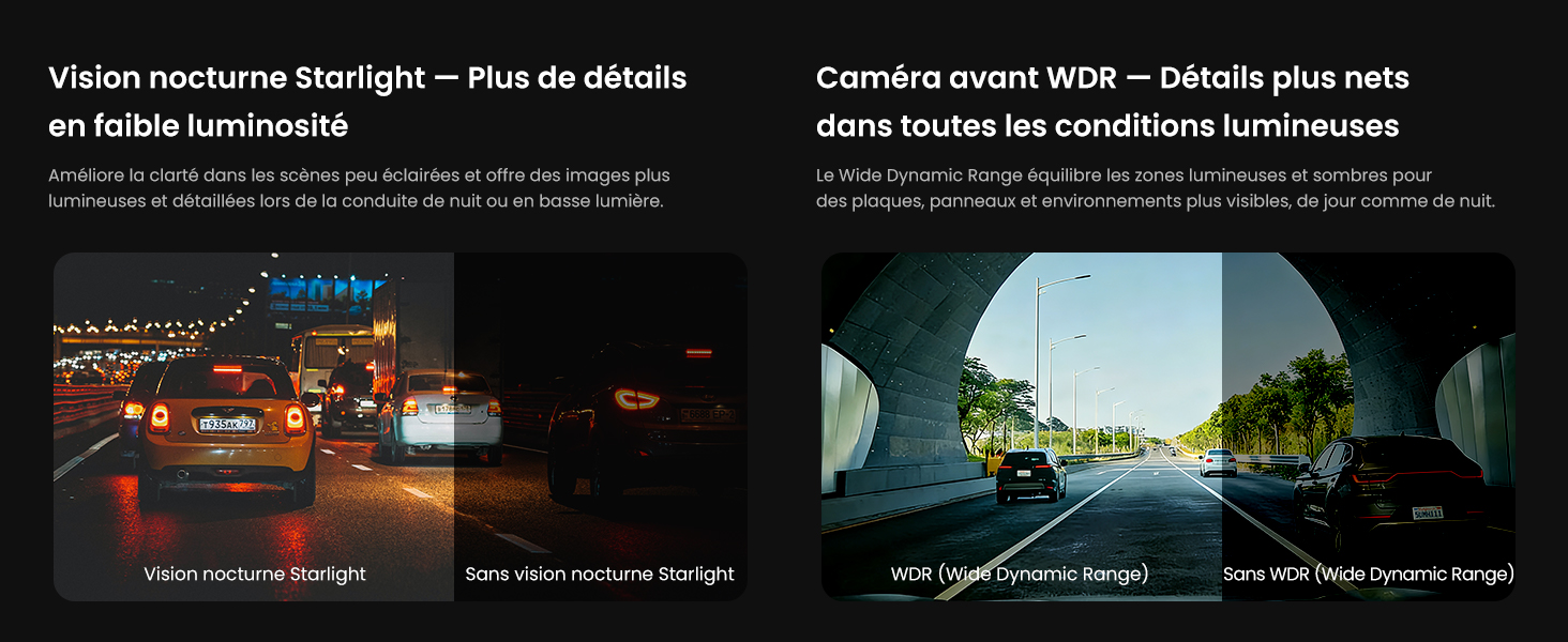 Serie di foto stradali notturne che mostrano i modelli di illuminazione dei fari dei veicoli, dimostrando la copertura della luce e la diffusione del fascio in diverse condizioni stradali.