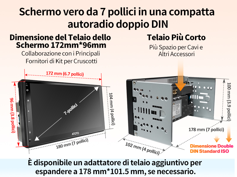 Schermo vero da 7 pollici in una compatta autoradio doppio DIN
