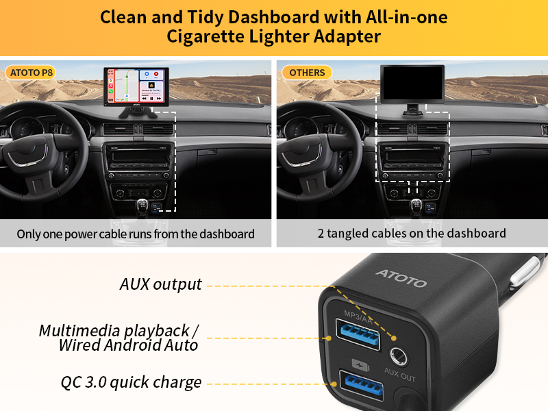 Clean and Tidy Dashboard with All-in-oneCigarette Lighter Adapter