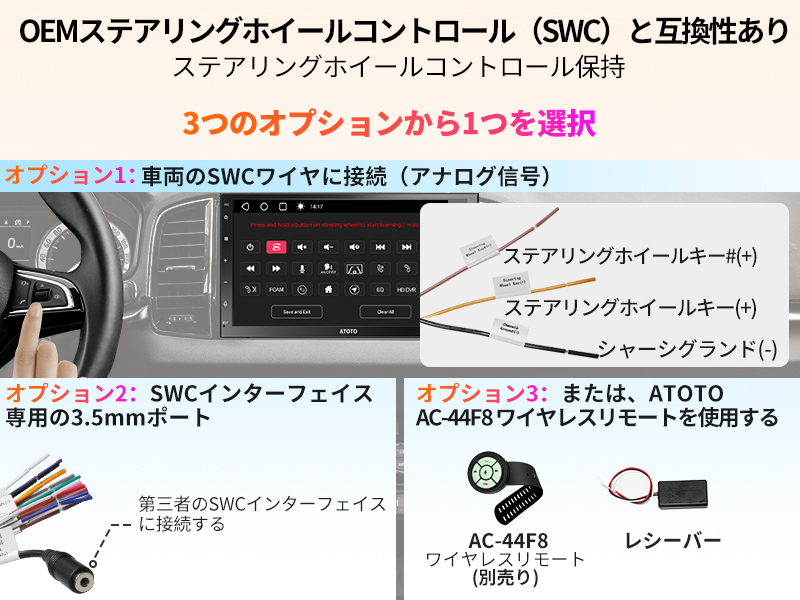 OEMステアリングホイールコントロール（SWC）と互換性