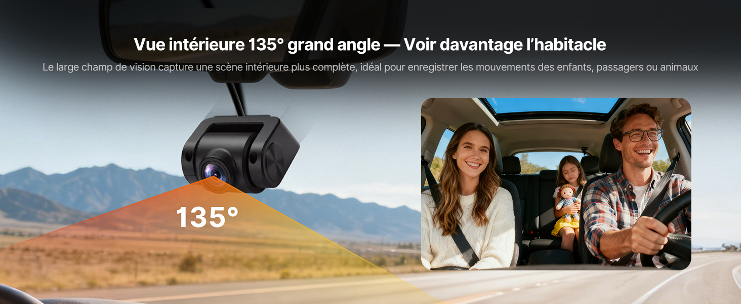 Le texte indique « Image 6 » et « Vue intérieure 135° grand angle - Vue avantageuse l'habitacle ». Vues grand angle de l'intérieur du véhicule et photos panoramiques de la conduite.