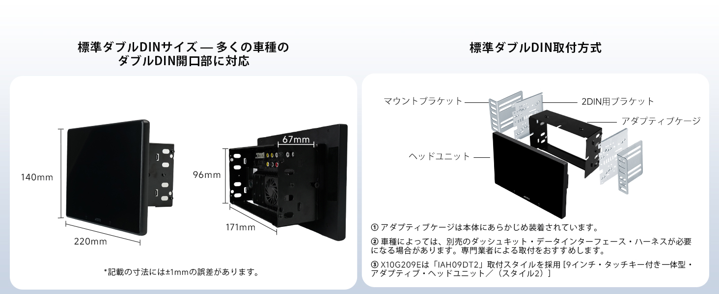 9インチ 2DIN 取付ガイド