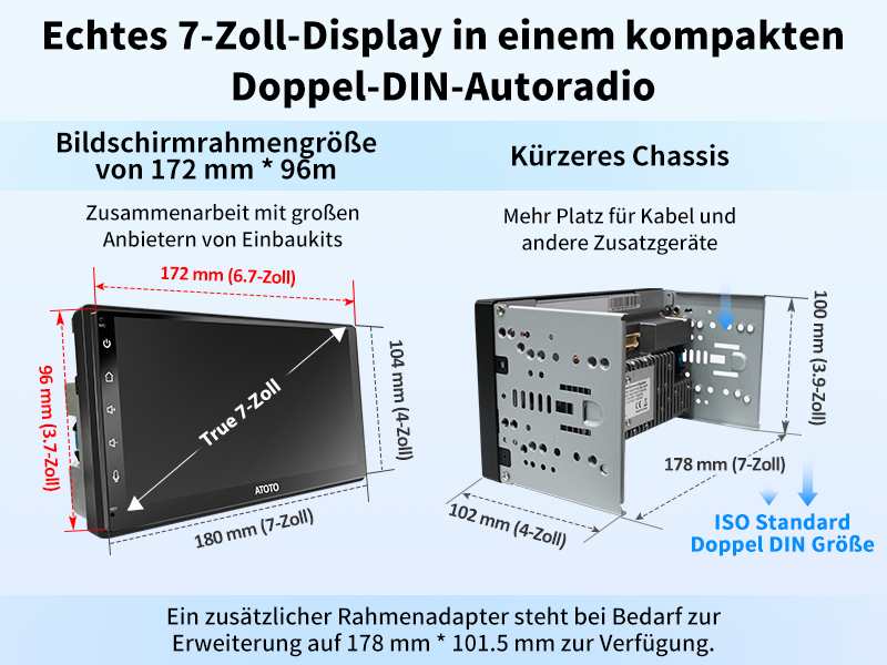 Echtes 7-Zoll-Display in einem kompakten Doppel-DIN-Autoradio