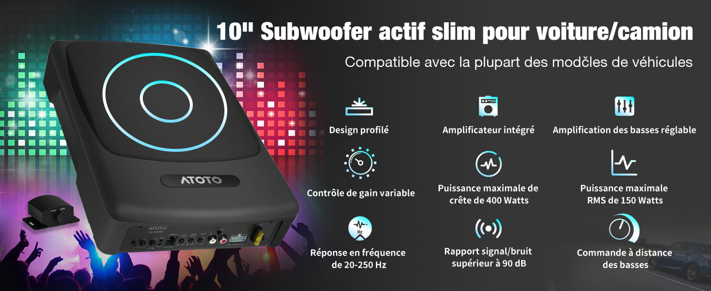 CS-101SW subwoofer actif 10" pour voiture avec amplificateur intégré