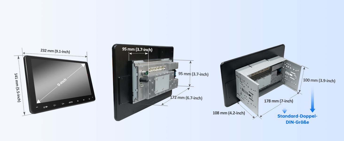 Technisches Diagramm, das die Explosionsdarstellung von Display- oder Monitorkomponenten mit mehreren beschrifteten Teilen und Montageanleitungen zeigt.