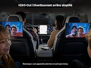 Le texte indique « Sortie HDMI ». Série d'images de l'interface des appareils électroniques montrant divers écrans de connexion et de configuration sur des écrans.