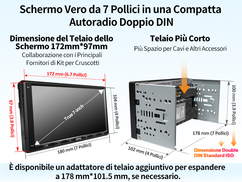 Schermo Vero da 7 Pollici in una Compatta Autoradio Doppio DIN