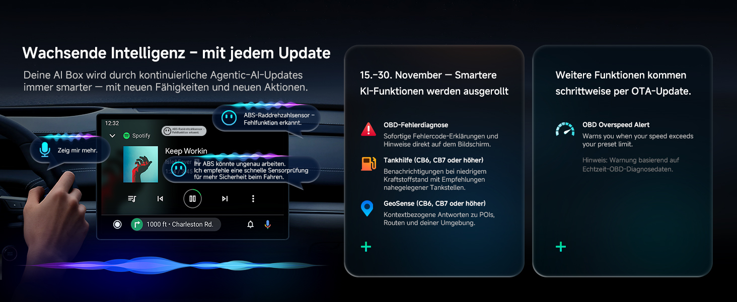 Dunkle Benutzeroberflächenbildschirme, auf denen „Warhandle Intelligence“ mit mehreren Navigationsfeldern und blauen Akzenten angezeigt wird. Technisches Dashboard-Layout mit mehreren Abschnitten.