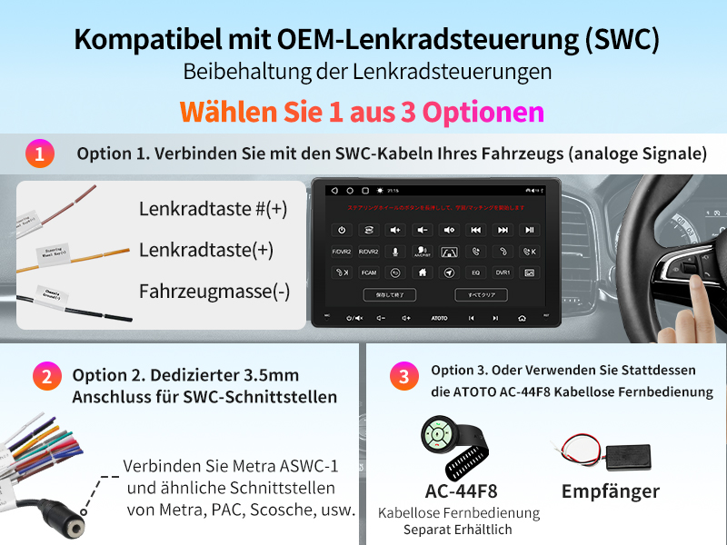 Kompatibel mit OEM-Lenkradsteuerung (SWC)