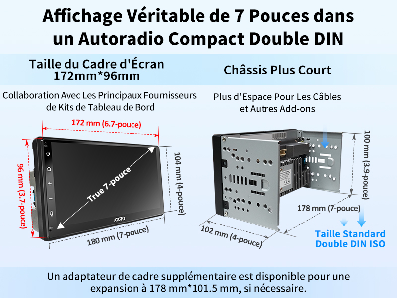 Véritable Écran de 7 Pouces Dans Une Unité de Tête Double DIN Compacte