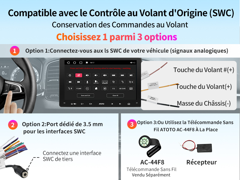 Compatible avec le Contrôle au Volant d'Origine (SWC)