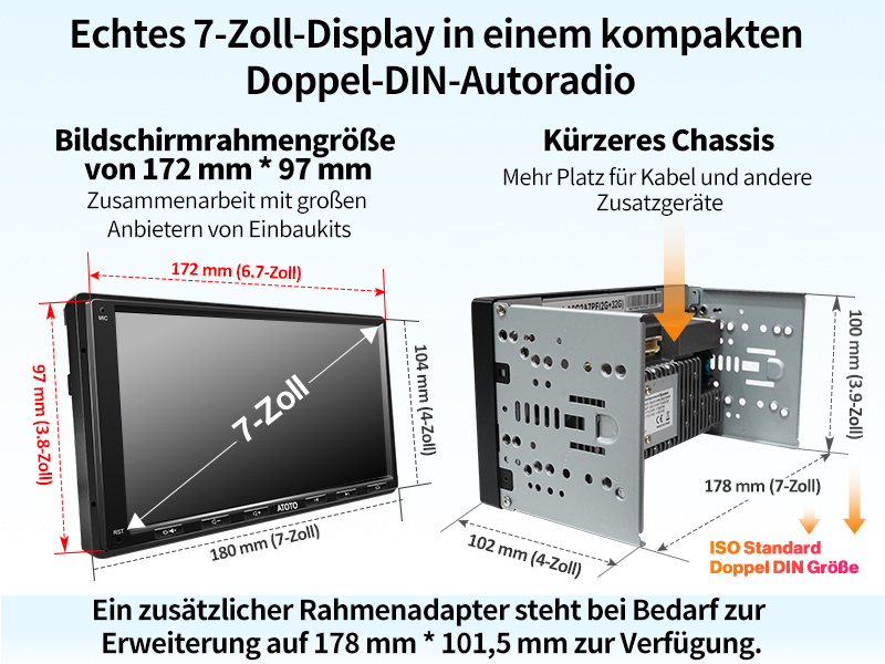 Echtes 7-Zoll-Display in einem kompakten Doppel-DIN-Autoradio