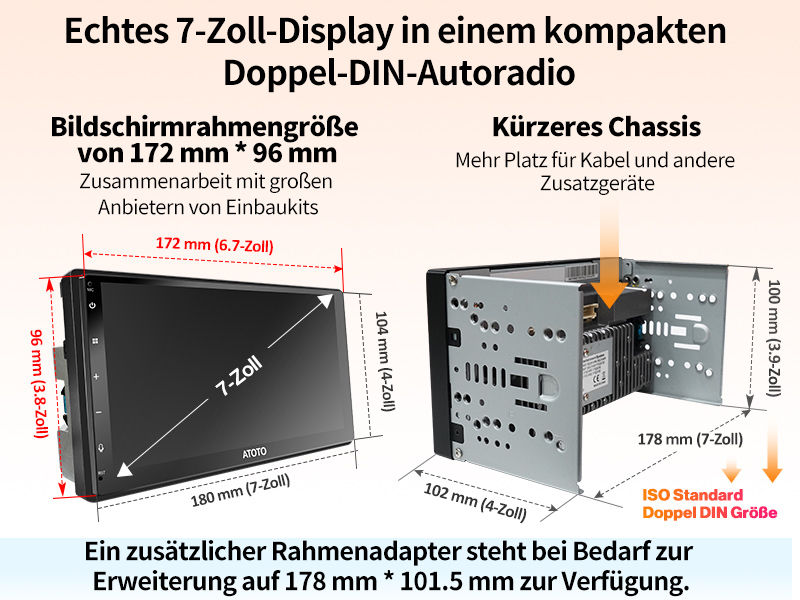 Echtes 7-Zoll-Display in einem kompakten Doppel-DIN-Autoradio