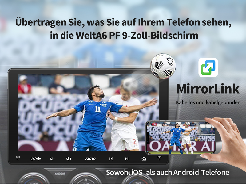 Projizieren Sie den Inhalt Ihres Telefons auf den 9-Zoll großen Bildschirm des A6 PF