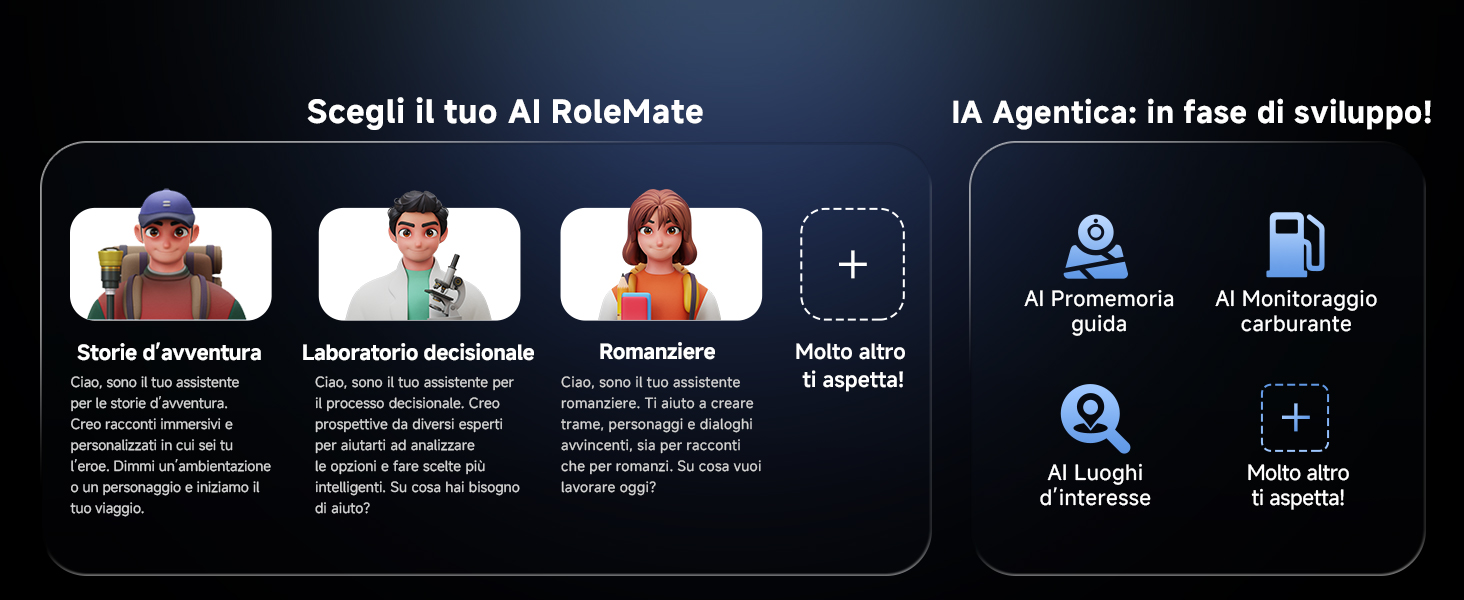 Il testo recita 'Scegli il tuo Al RoleState' e 'In Agenzia in fase di sviluppo'. Interfaccia scura che mostra più icone ed elementi di navigazione per una piattaforma immobiliare.