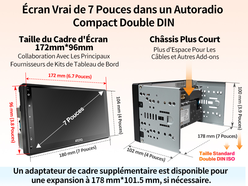 Véritable Écran de 7 Pouces Dans Une Unité de Tête Double DIN Compacte