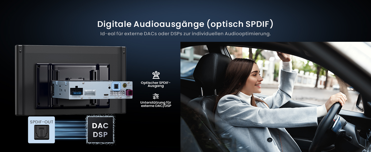 Digitales Schnittstellendisplay mit Monitorverbindungseinstellungen und Einrichtungsoptionen vor einem dunklen Hintergrund mit blauer Akzentbeleuchtung.